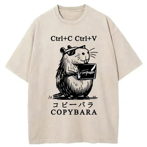 Capybara At Work Washed T-Shirt