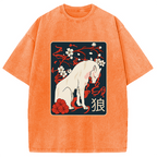 Ancient Japanese Wolf Art Washed T-Shirt