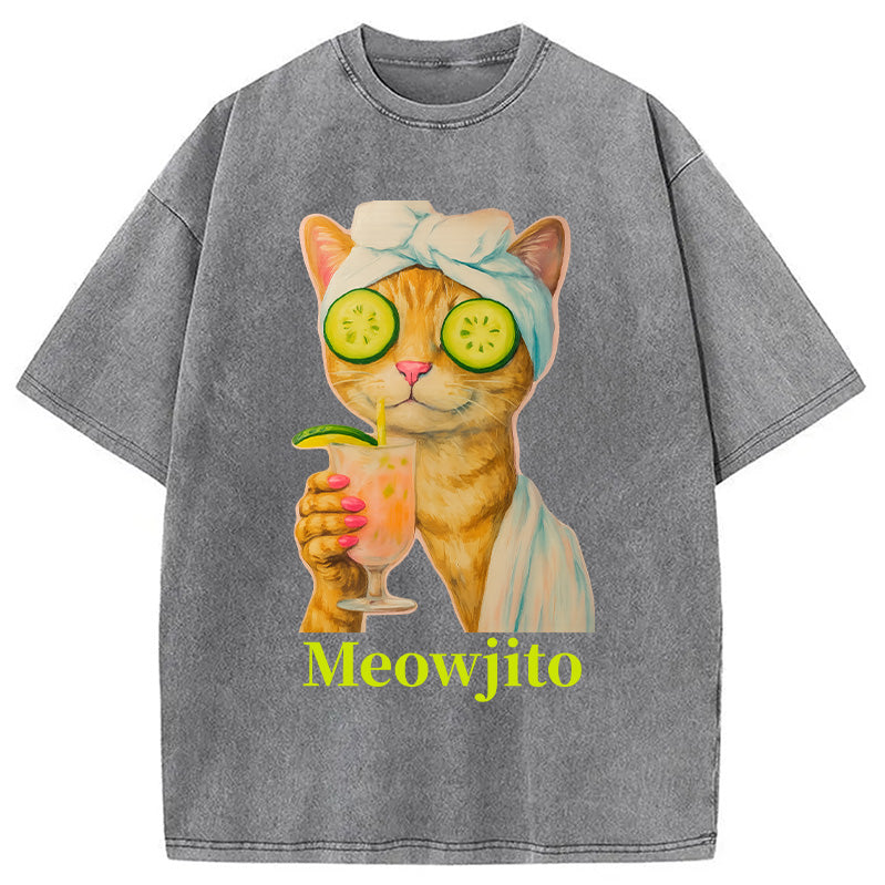 Orange Cat Meowjito Washed T-Shirt
