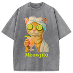 Orange Cat Meowjito Washed T-Shirt