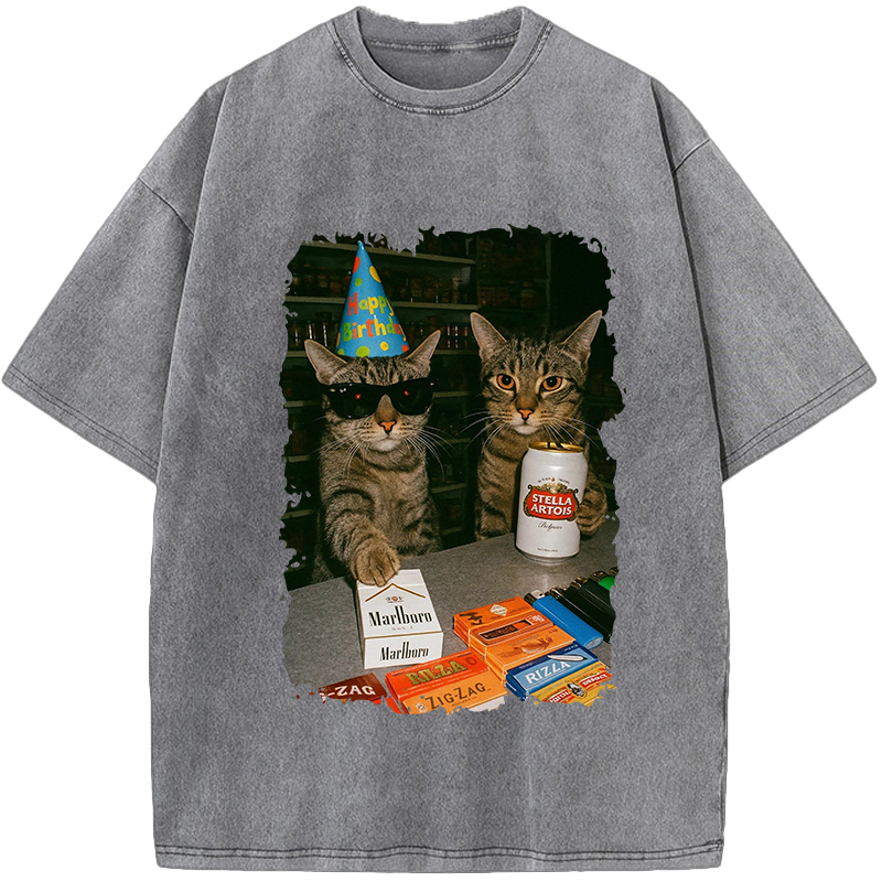 Unisex Cat Birthday Vibes: No Rules Vintage Washed T-Shirt