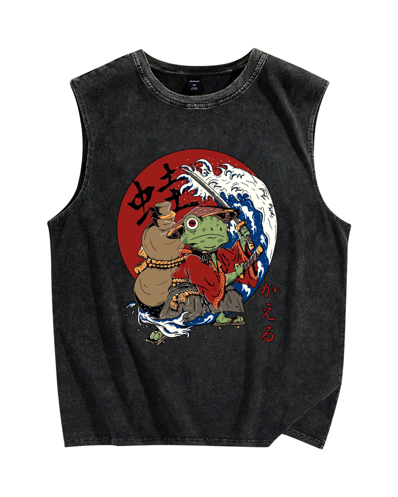 Japanese Frog Vintage Distressed Washed Tank Top