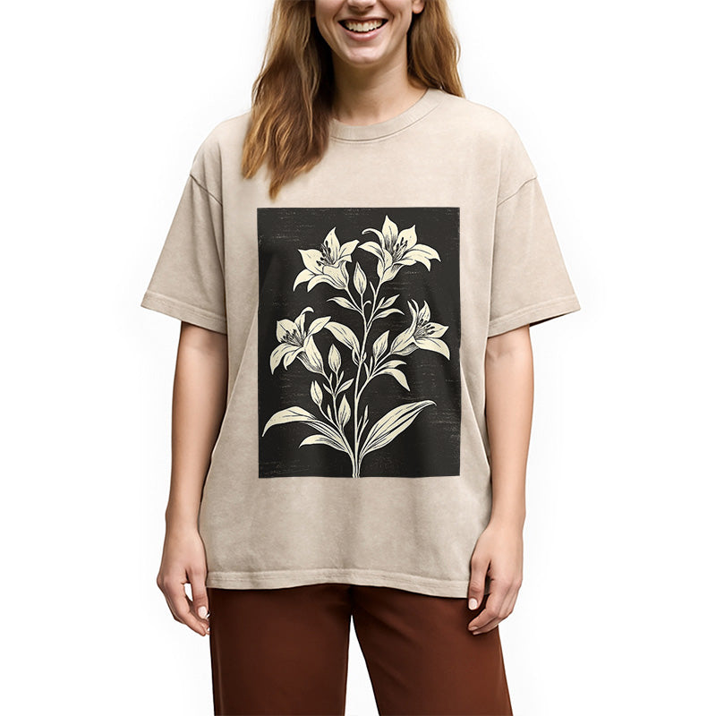 Botanical Woodcut Wildflower Washed T-Shirt