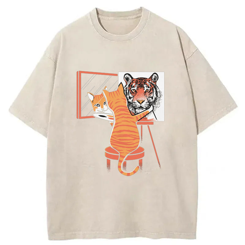 Cat Self Portrait Washed T-Shirt