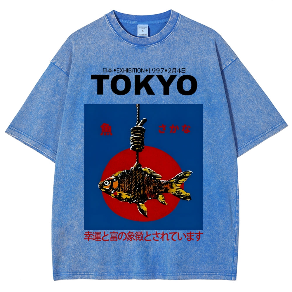 1997 Tokyo fish retro Japanese Vintage Washed T-shirt