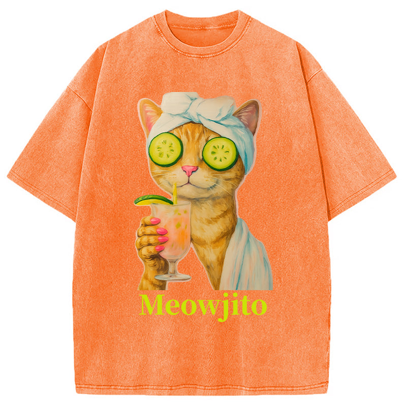 Orange Cat Meowjito Washed T-Shirt
