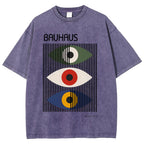 Unisex Bauhaus Art Eye Printed Washed T-shirt