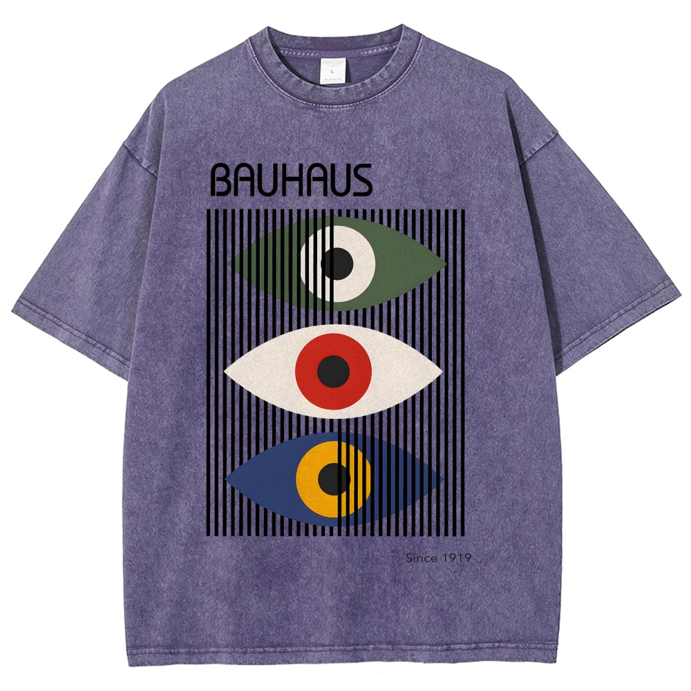 Unisex Bauhaus Art Eye Printed Washed T-shirt