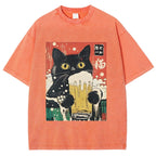 Cat Drinking Beer Funny Washed T-Shirt