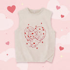 Unisex Heart Cat Printed Washed Tank Top