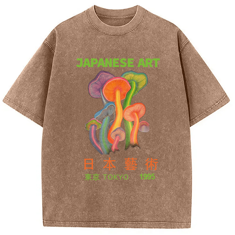 Colorful Mushrooms Japanese Art Washed T-Shirt