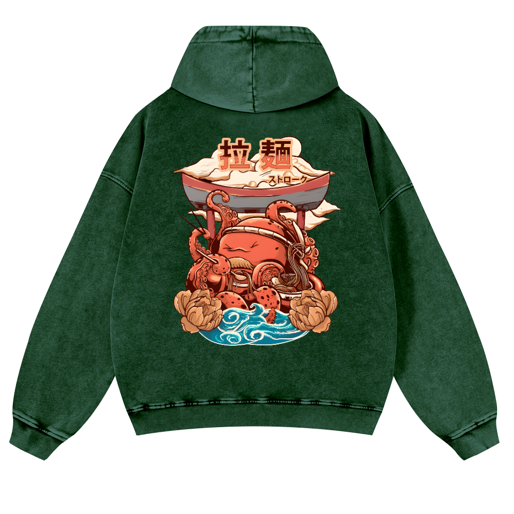 Ramen Octopus Vintage Washed Cotton Back Art Hoodie