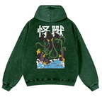 Octopus Monster Vintage Washed Cotton Back Art Hoodie