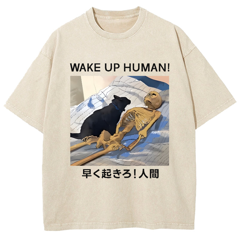 Cat Wake Up Human Vintage Washed T-Shirt