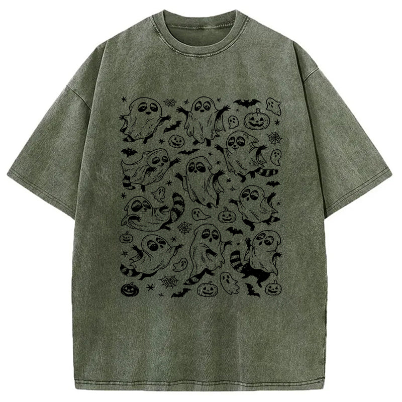 Spooky Ghost Raccoon Washed T-Shirt