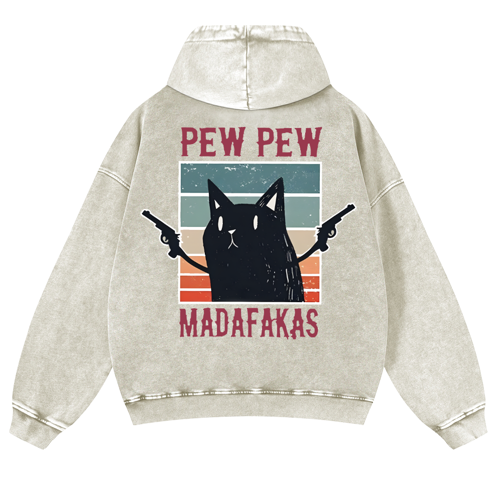Pew Pew Madafakas Cat Vintage Washed Cotton Back Art Hoodie