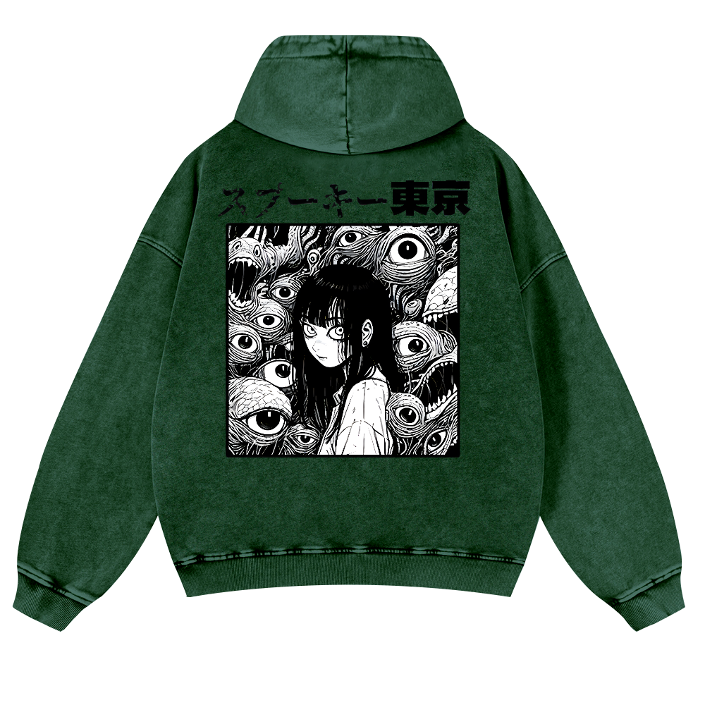 Horror manga Vintage Washed Cotton Back Art Hoodie