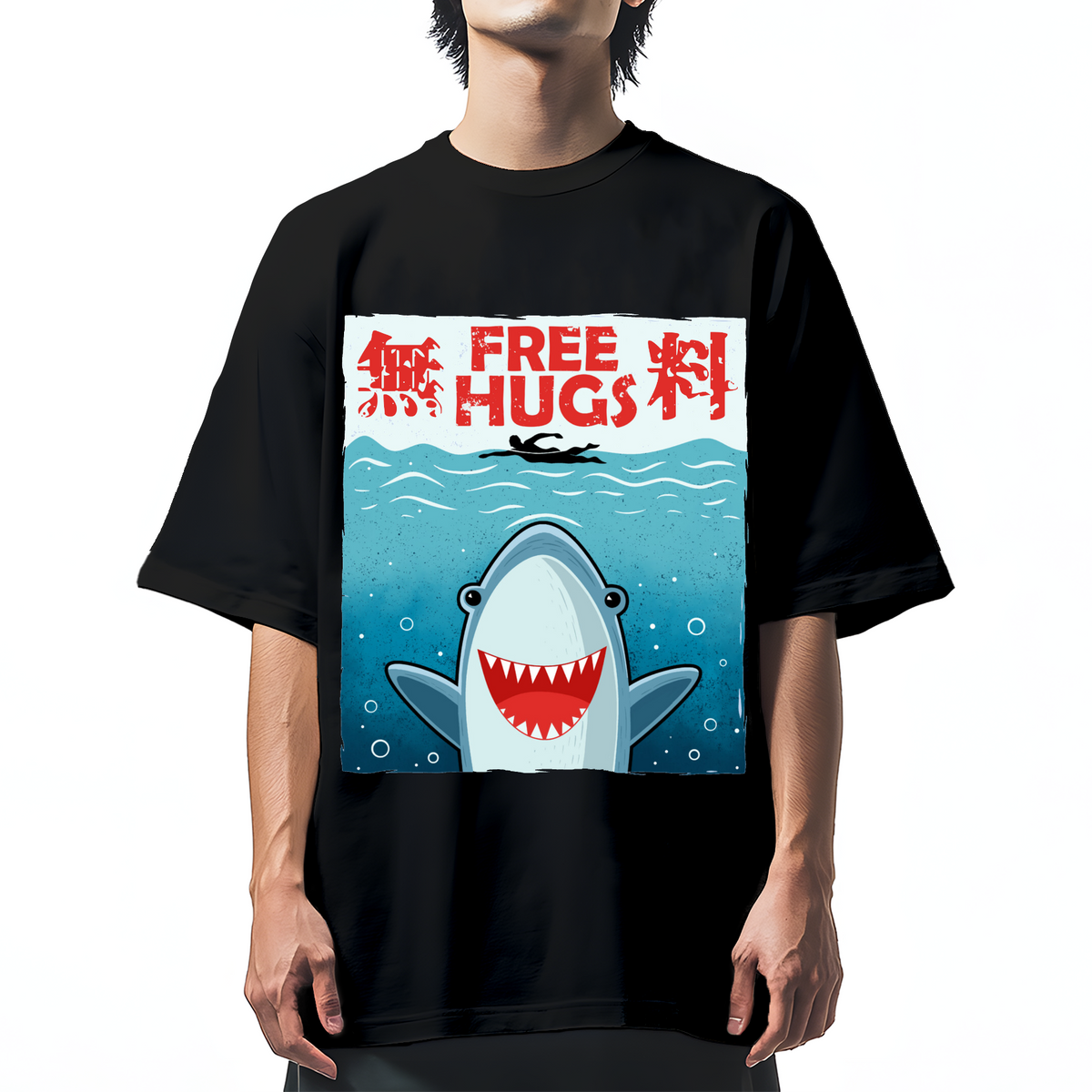 Free Shark Hug Cotton casual T-shirt