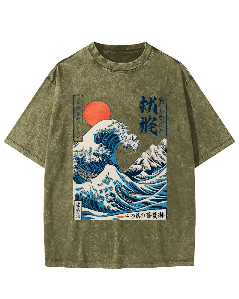 Ukiyo-e ocean Waves Vintage Washed T-shirt