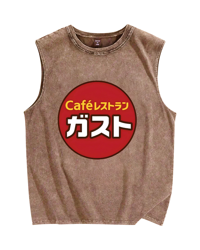Unisex Japanese Restaurant Gusto Printed Washed Tank Top