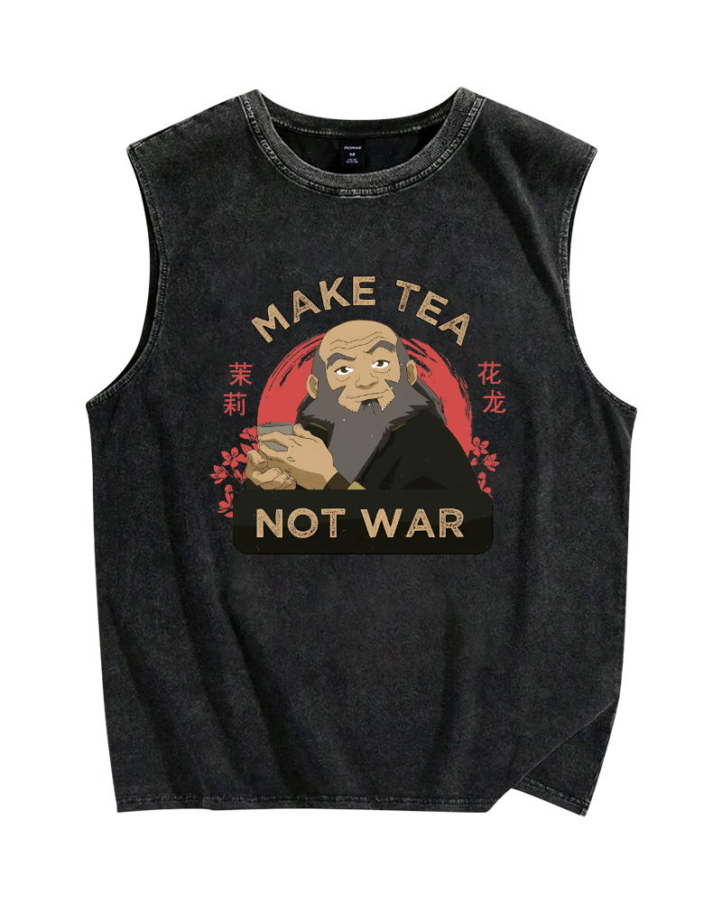 Make Tea not War Vintage Distressed Washed Tank Top