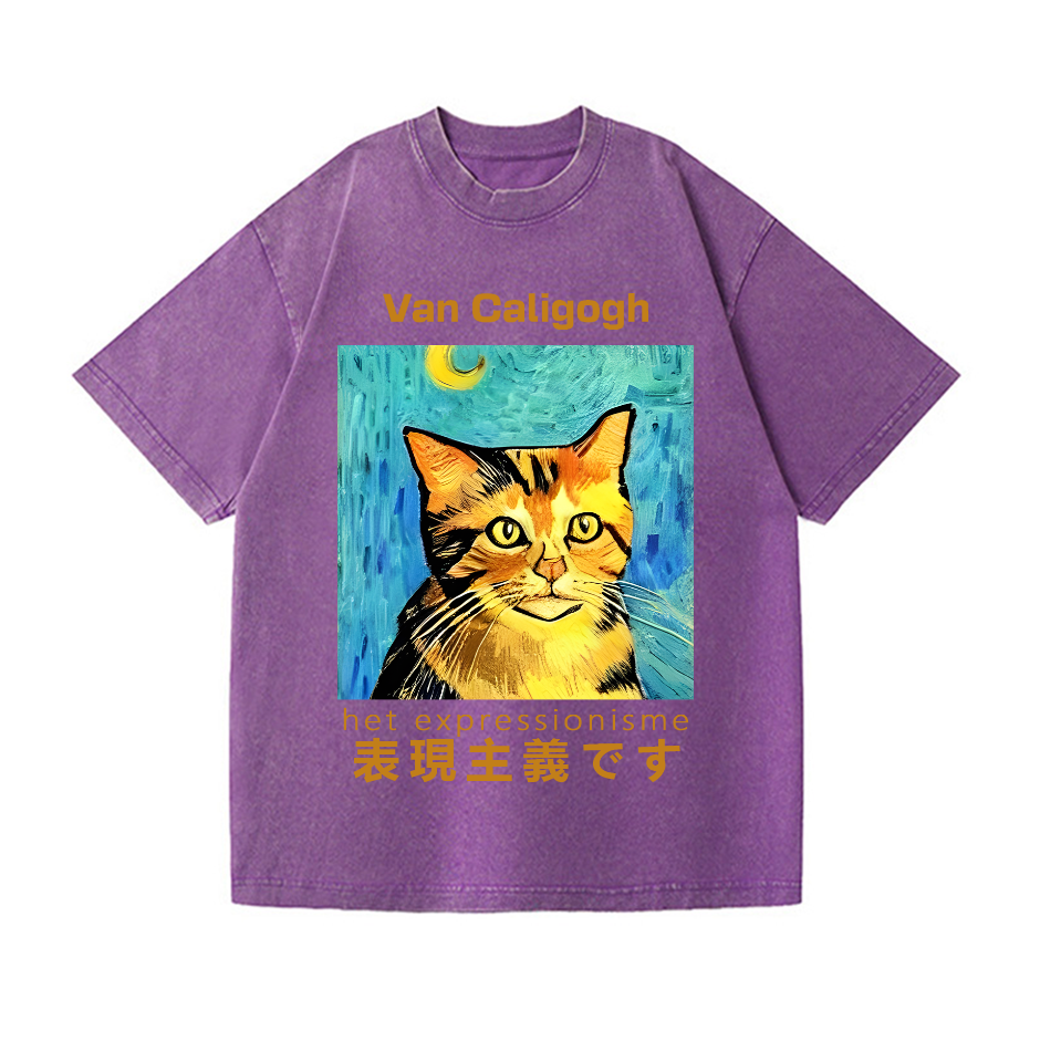 Cat Van Caligogh Vintage Wash Japanese Design T-Shirt