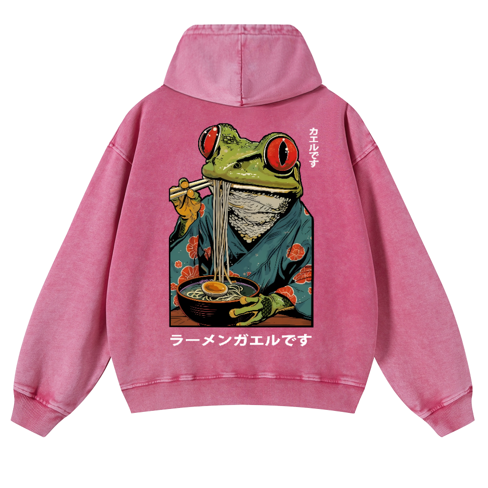 Frog Ramen Vintage Washed Cotton Back Art Hoodie