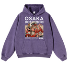 Osaka Dotonbori Drunken Octopus Vintage Washed Thick Cotton Hoodie