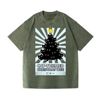 Cat-Themed Christmas Tree Vintage Wash Japanese Design T-Shirt