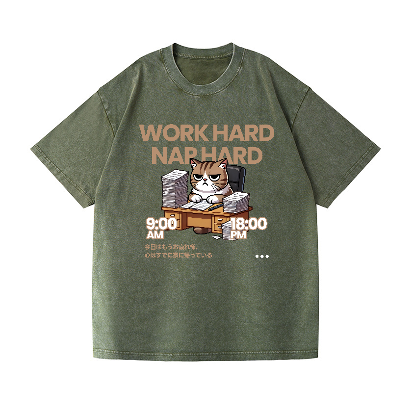 Cat Vintage Wash Japanese Design T-Shirt