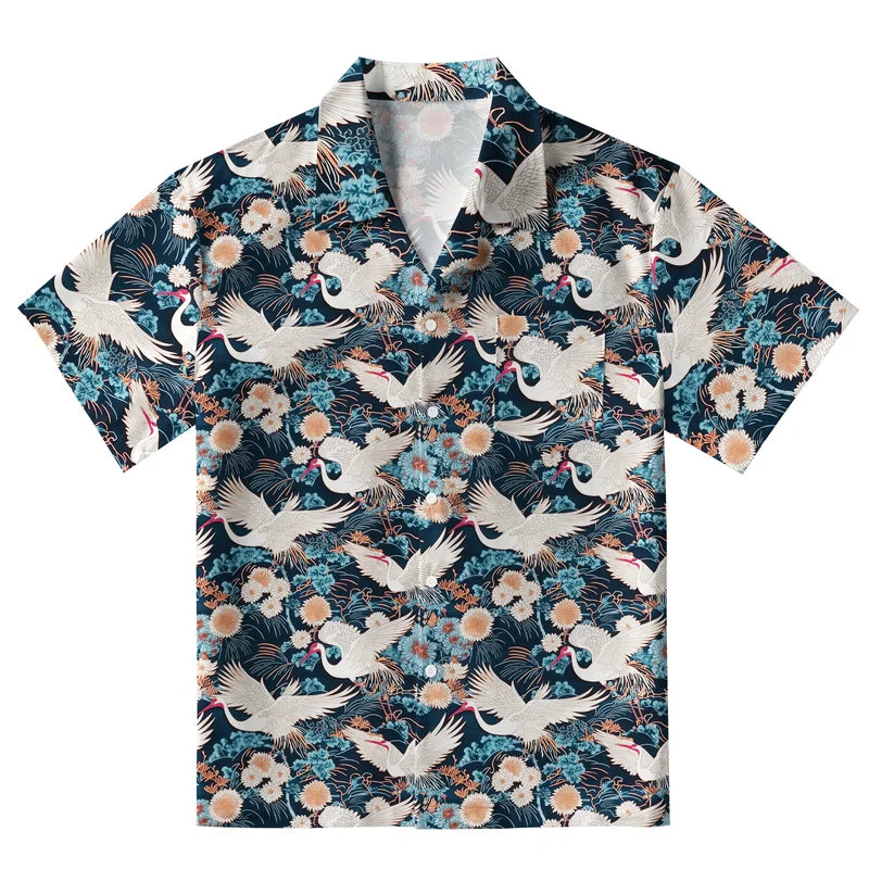 Cranes And Chrysanthemums Aloha Hawaiian Shirt