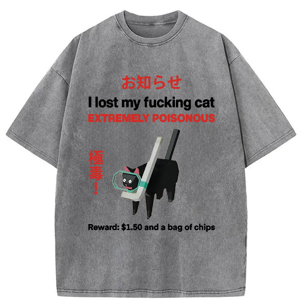 Find The Toxic Cat Funny Washed T-Shirt