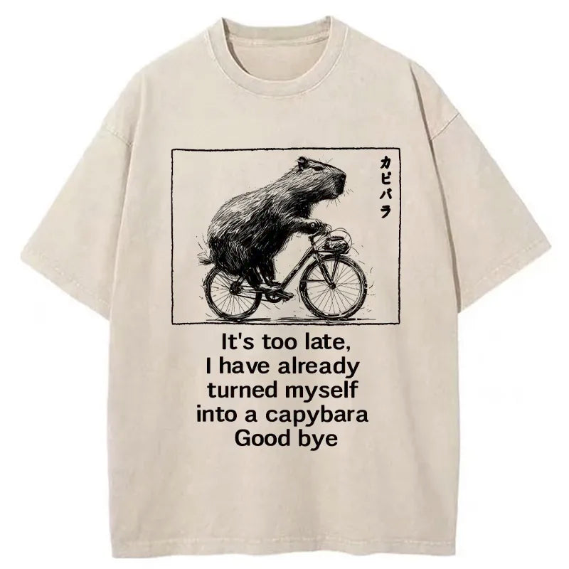 Funny Capybara Riding A Bicycle Washed T-Shirt