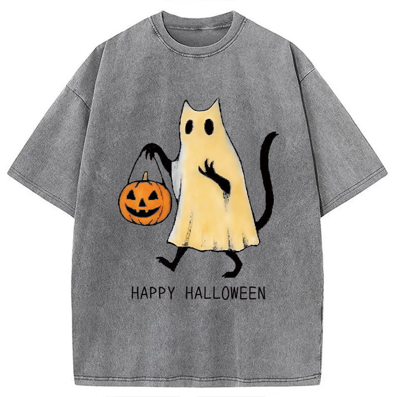 Halloween Cat Soul Washed T-Shirt