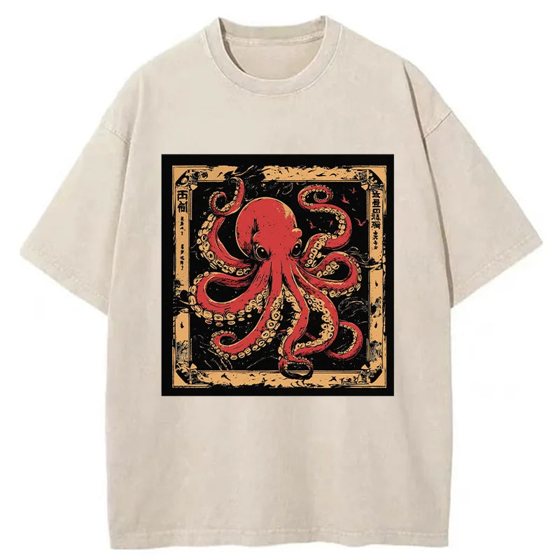 Retro Octopus Washed T-Shirt