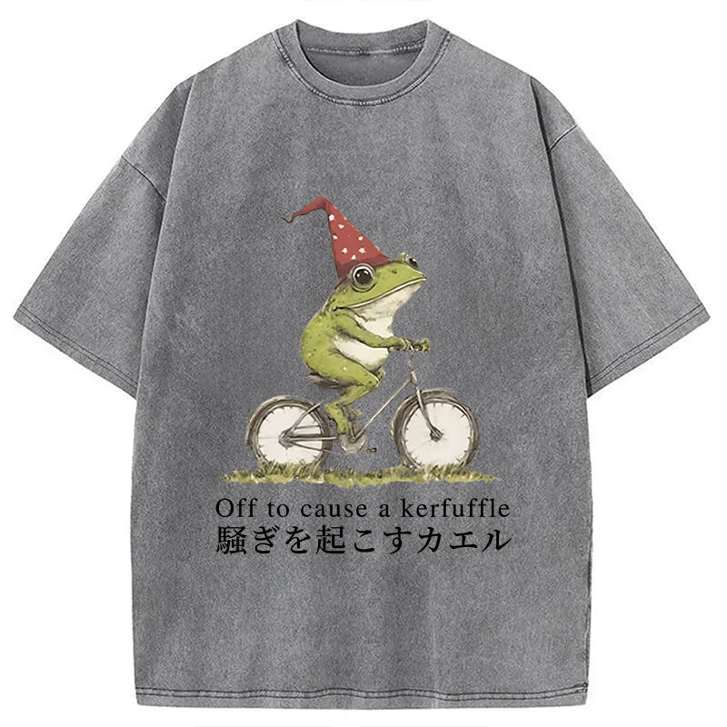 Off to Cause a Kerfuffle Frog Washed T-Shirt