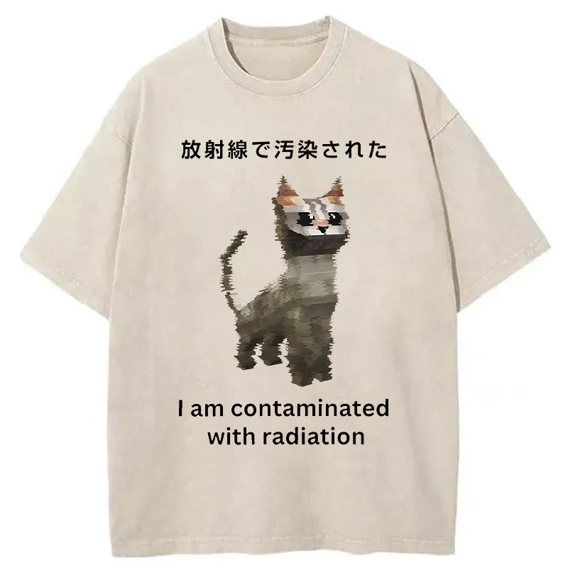 Irradiated Cat Funny Washed T-Shirt