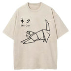 Japanese Origami Cat Washed T-Shirt