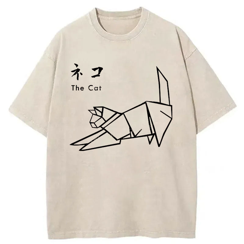 Japanese Origami Cat Washed T-Shirt