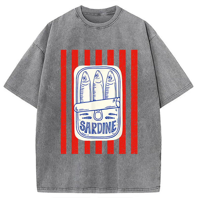 Les Sardines Red Stripes Fisherman Washed T-Shirt