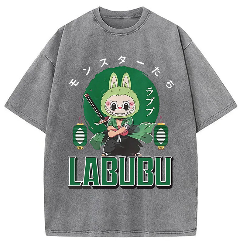 Samurai-Themed Labubu Washed T-Shirt