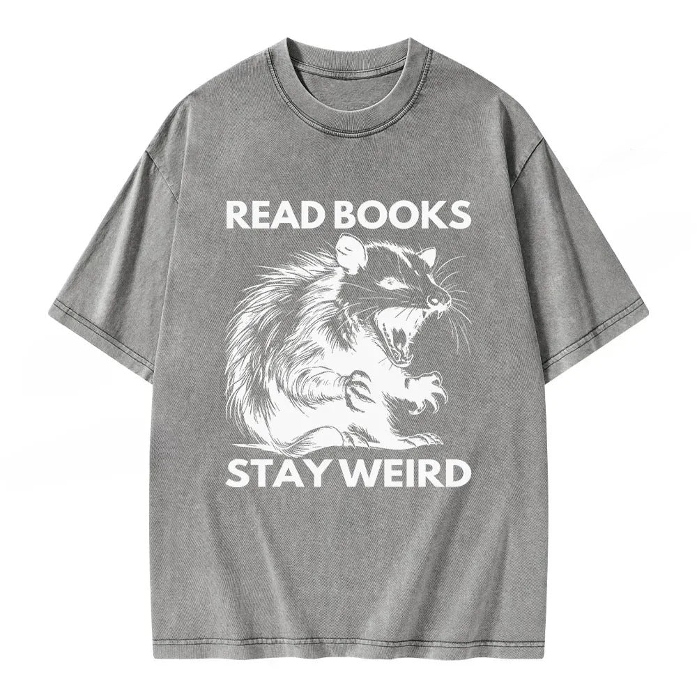 Read Books Stay Weird Unisex Washed T-shirt