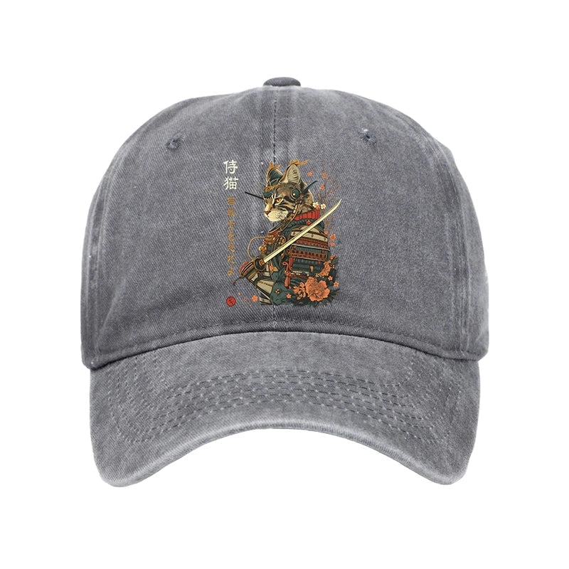 Cat Samurai Japanese Art Washed Cap