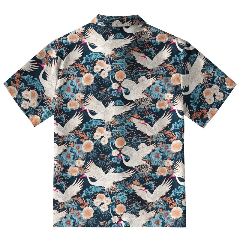 Cranes And Chrysanthemums Button-up Shirt