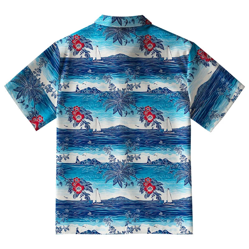 Seaside Floral And Sailboats Button-up Shirt