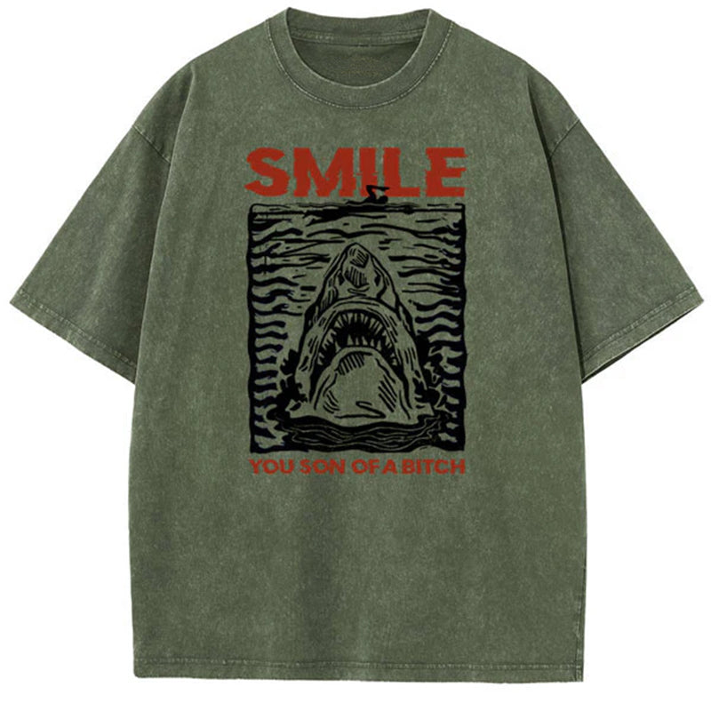 Unisex White Shark Crisis Printed Washed Tee