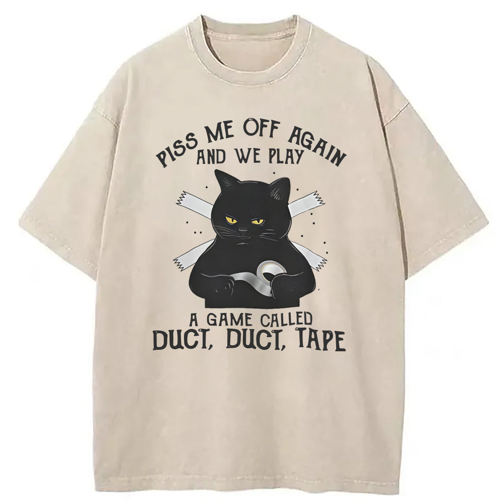 Funny Black Cat with Duct Tape Washed T-Shirt