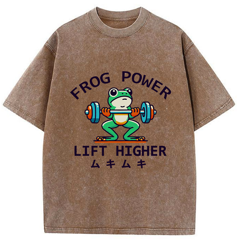 Muscular Weightlifting Frog Washed T-Shirt