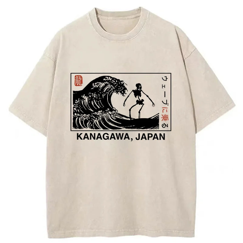 Skeleton Surfing Japan Washed T-Shirt