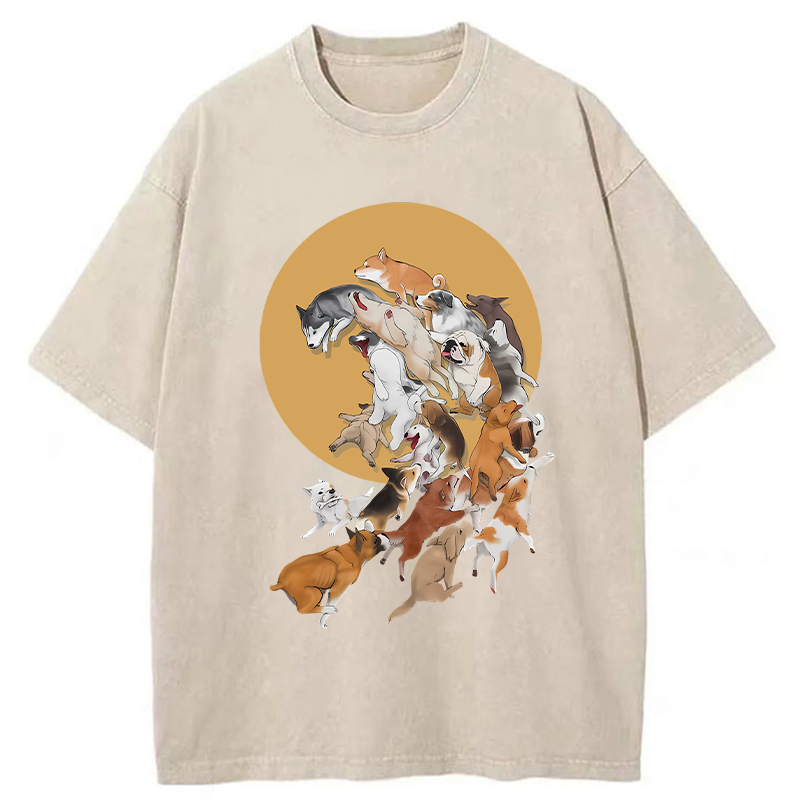 Dogs Under The Moon Washed T-Shirt